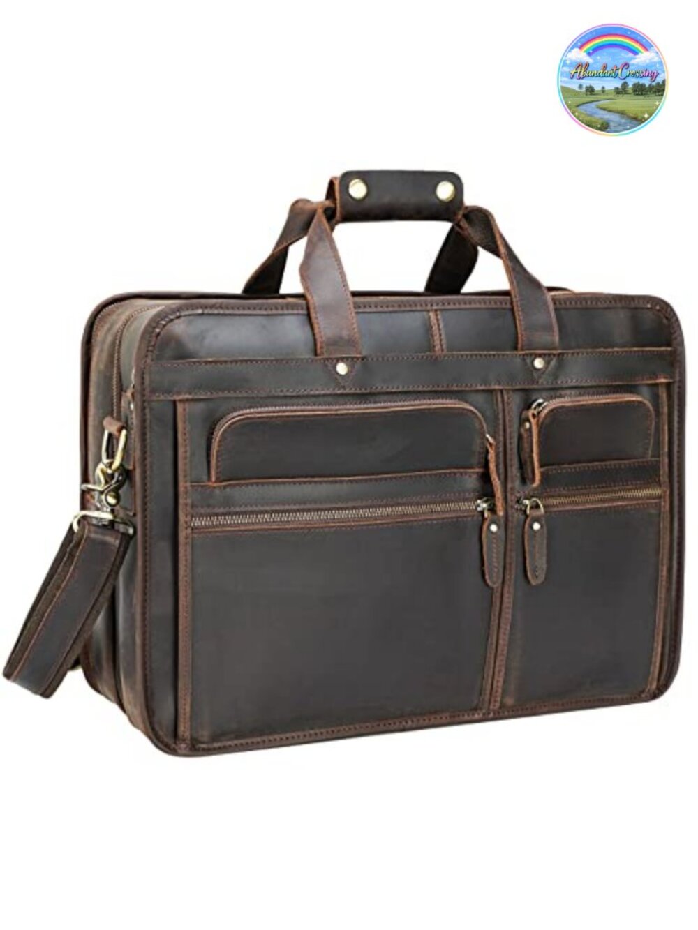 Full Grain Leather Messenger Bag 17" Laptop Briefcase YKK Zippers